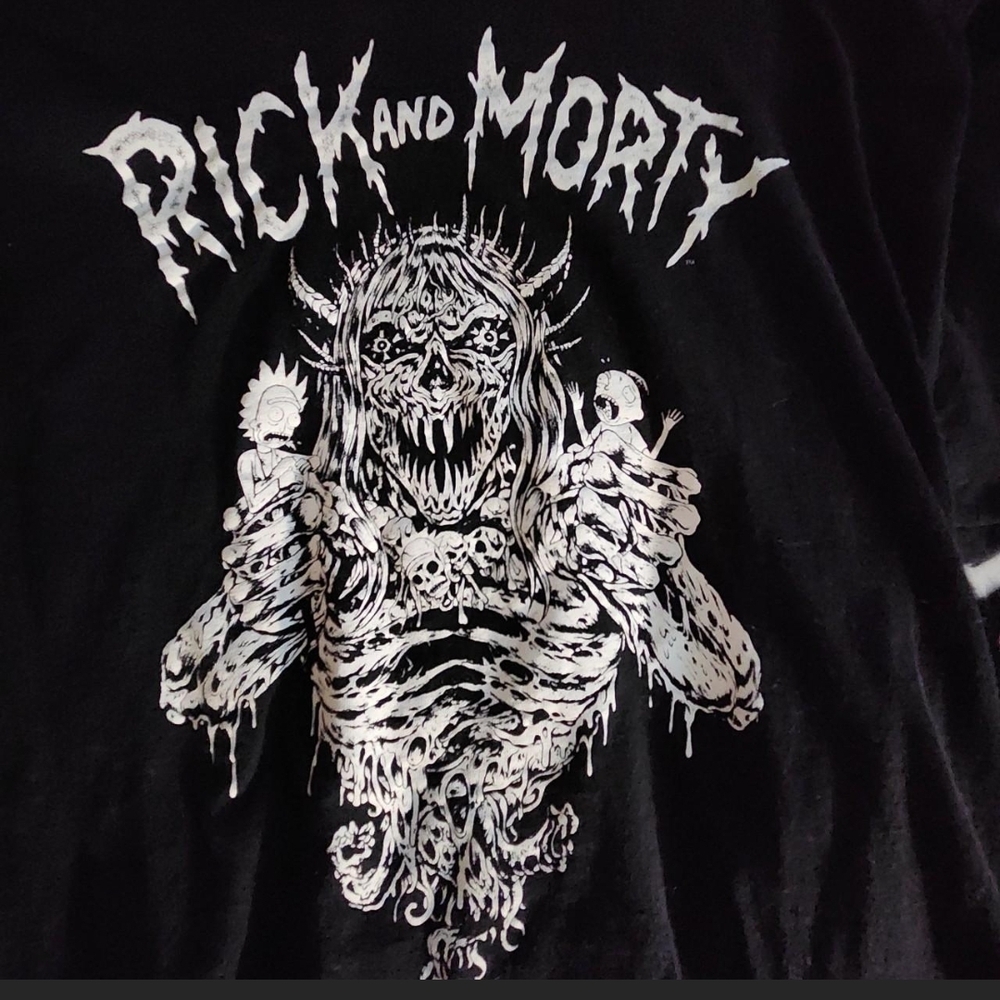 Rick and Morty Black Graphic T-Shirt Metallica Style Men's Small